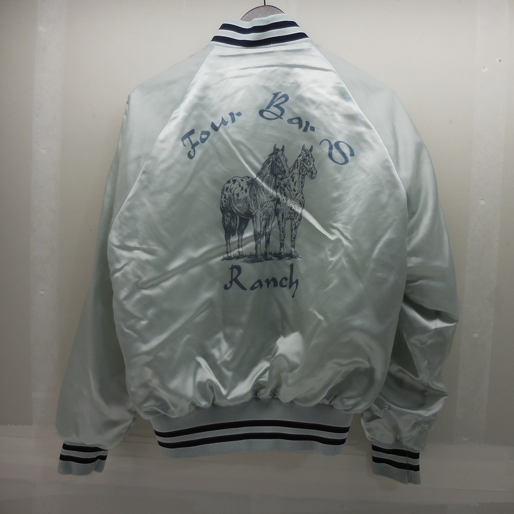 Vintage Pla-Jac Dunbrooke Satin Bomber Jacket Four Bar S Ranch Horse Silver Med